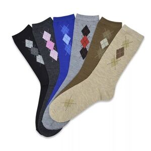 6 Pair Women’s TeeHee Colorful Crew Socks Clocking Argyle Patterned Socks